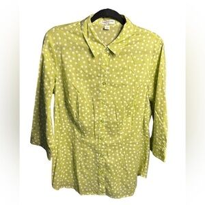 Coldwater Creek No Iron Button Front Polka Dot Shirt Size: XL/16